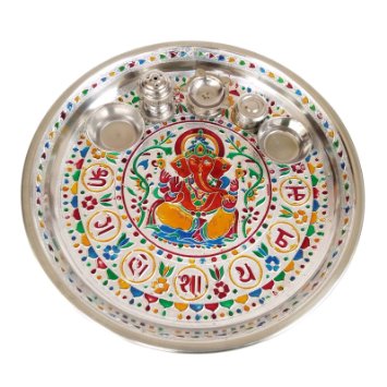Ganesha Designed Steel Meenakari Plate