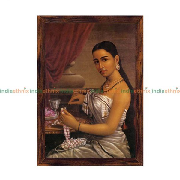 Raja Ravi Varma Painting – Lady making Garland