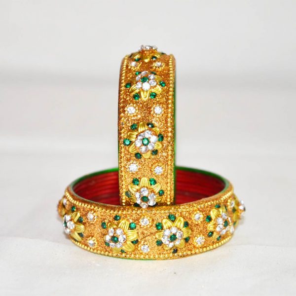 Gold Plated Wedding Bridal Green Chura Bangles Set