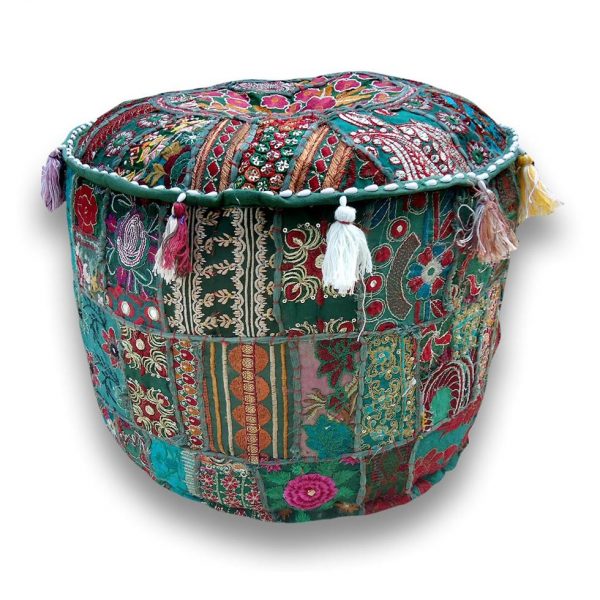 Ethnic Ottoman Multi cotton Floral Embroidered Pouf Cover