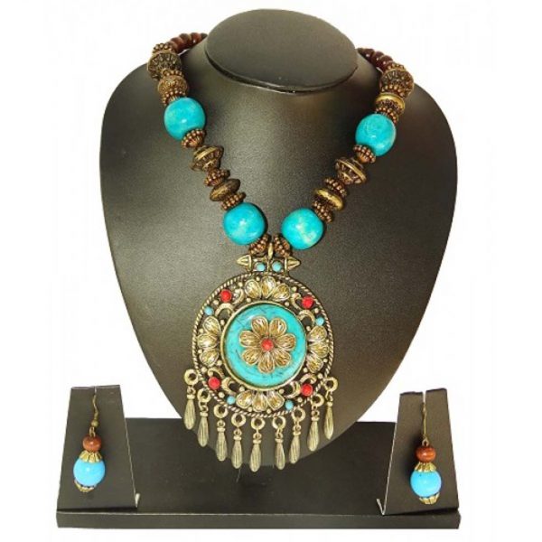 Banjara necklace Blue and Dark Brown