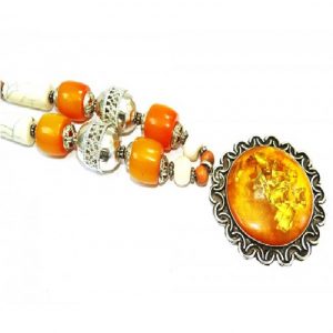 Banjara necklace Orange and White