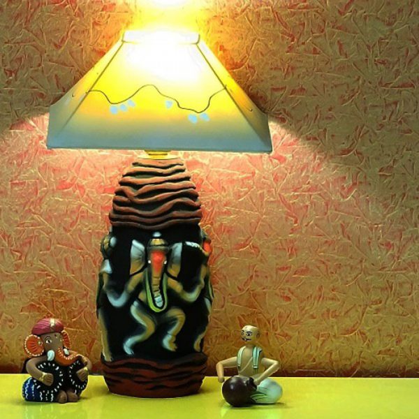 Hand Painted Terracotta Lamp Dancing Ganesha