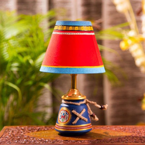 Handpainted Small Terracotta Lamp Blue