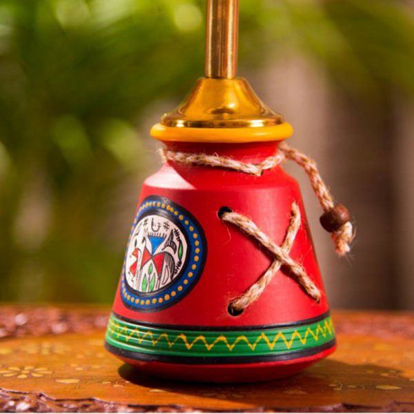 Hand Painted Terracotta Lamp Red