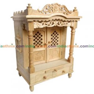 Savan Wood Carved Puja Mandir with Doors 1.5 ft