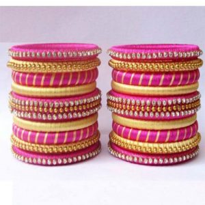 Silk Thread Bangles set pink