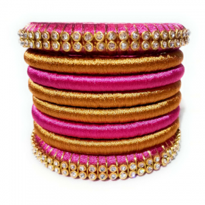 Silk Thread Bangles pink and gold