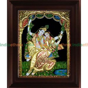 Tanjore Painting Swinging Radha Krishna
