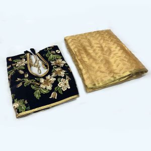 Designer Wear Patola Saree with Stitched Velvet Blouse (Gold)