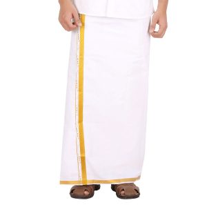 Kanchipuram Cotton Gold Jari White Dhoti