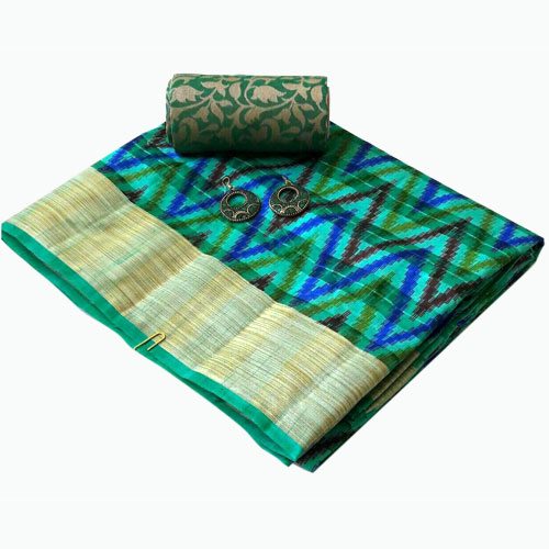 Jute-Ikkat-Silk-Saree-(Teal-Green)