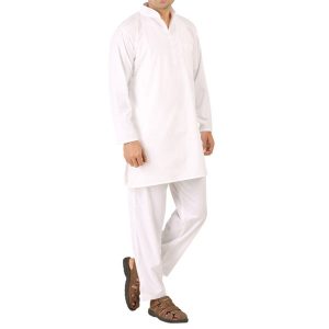 Kanchipuram Cotton Kurtha Pyjama Set White