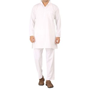 Kanchipuram Cotton Kurtha Pyjama Set White