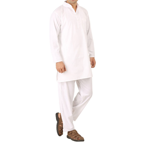 Kanchipuram Cotton Kurtha Pyjama Set White