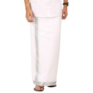 Kanchipuram Cotton Special Pet Silver Jari White Dhoti