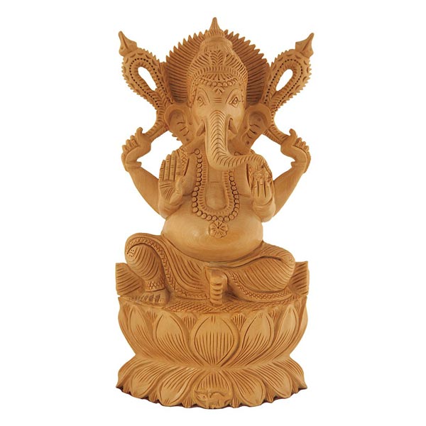 Wooden-Ganesha-sitting-on-Lotus