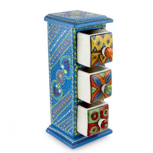 mini-chest-blue-painted-wood-ceramic-drawers-rajasthan-sky-novica-india-artist-72ca8113243f4afe4546dfda811575e2