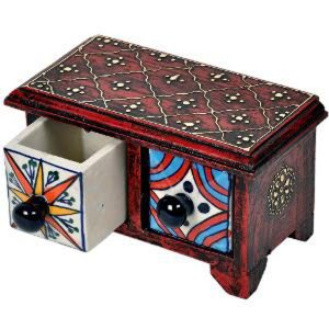 Wooden Painted Ceramic Double Drawer