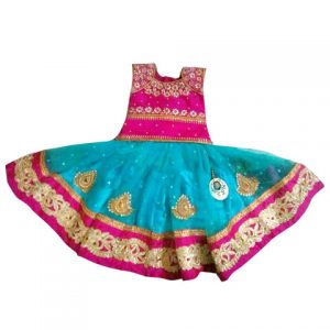 Pink and Sky Blue Embroidered Net Lehenga