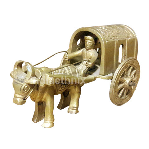 Brass Bull Cart Sculpture Showpiece-1