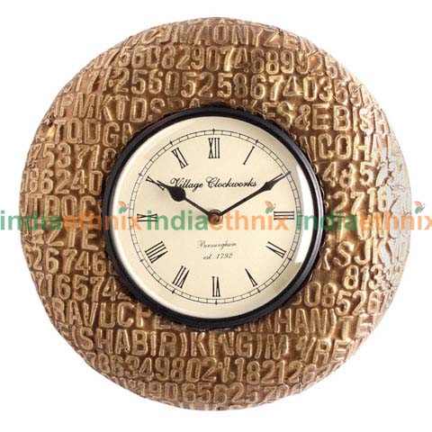 Brown Wooden 12 Inch Round Antique Wall Clock