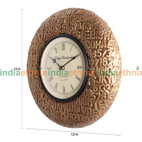 Brown Wooden 12 Inch Round Antique Wall Clock
