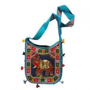 Handmade Embroidered Sling Bag (Turquoise)