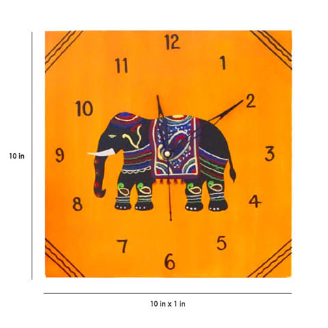 Yellow Wood Elephant Wall Clock