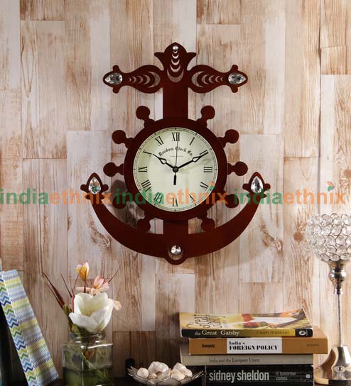 Brown Wooden Anchor Wall Clock