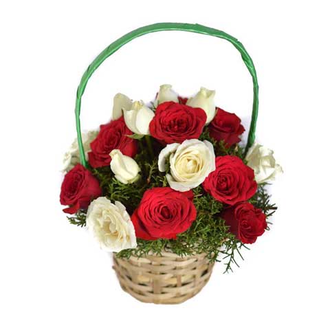 Basket Of Red And White Roses