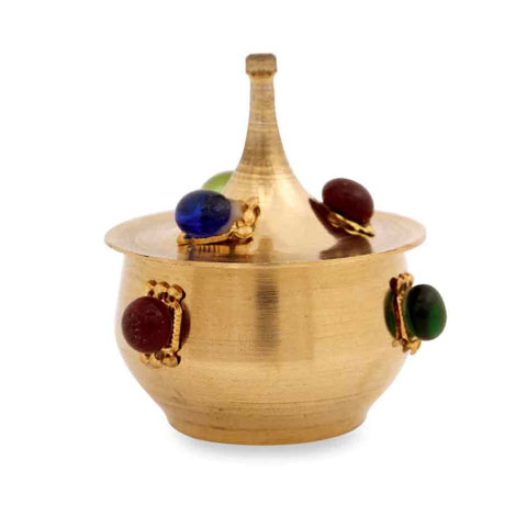 Brass KumKum Box With Stones