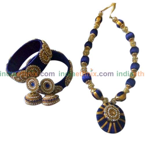 Customized Silk Thread Jewelry Set-Blue