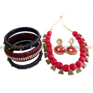 Customized Silk Thread Jewelry Set-Red And Black