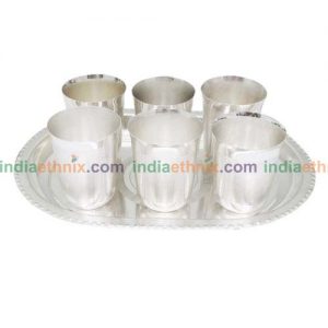 Silver Plated Flower Glass Set With Oval Tray 7Pcs