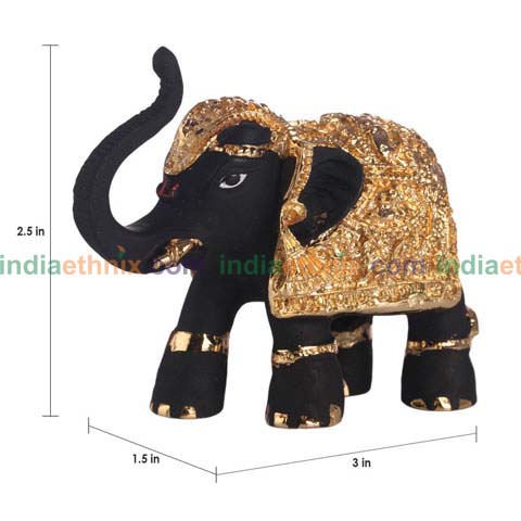 Black & Golden Terracotta with Gold Plating Mini Elephant