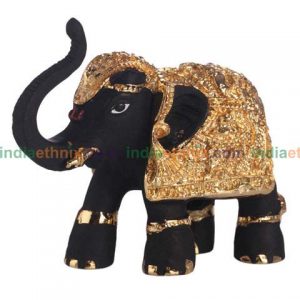 Black & Golden Terracotta with Gold Plating Mini Elephant