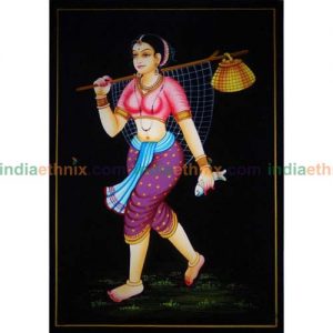 Handmade Nirmal Painting - Fishing Lady
