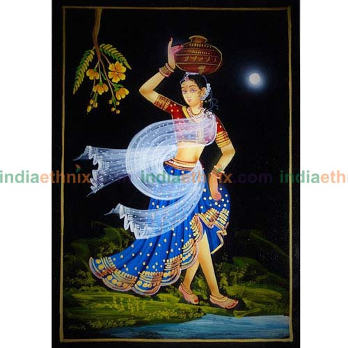 Handmade Nirmal Painting –  Lady carrying pot