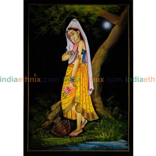 Handmade Nirmal Painting – Lady near river
