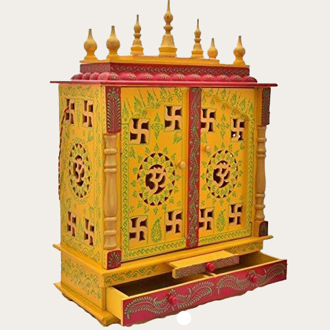 Jodhpuri Handpainted Puja Mandir -Yellow 2.5ft
