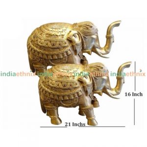 Brass Trunk Up Elephant Statues Set of 2 