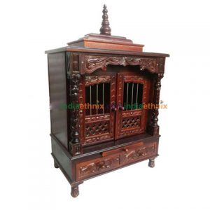 Teak Wood Carved Puja Mandir with doors 2.0 ft