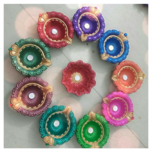 Multicolored Decorative Diwali Diya Set
