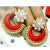 Silk Thread Red & Gold Jhumki Earrings
