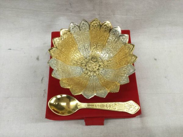 Bowl Set With Spoon Silver & Gold Plated