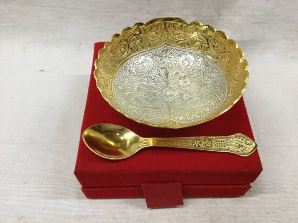 Bowl Set With Spoon Silver & Gold Plated
