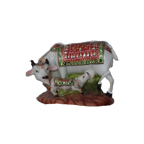 Marble Meenakari Cow and Calf