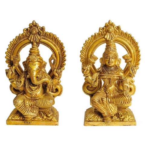God Ganesha and Goddess Lakshmi Brass Statues