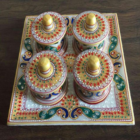 Marble Meenakari Kumkum Boxes Set